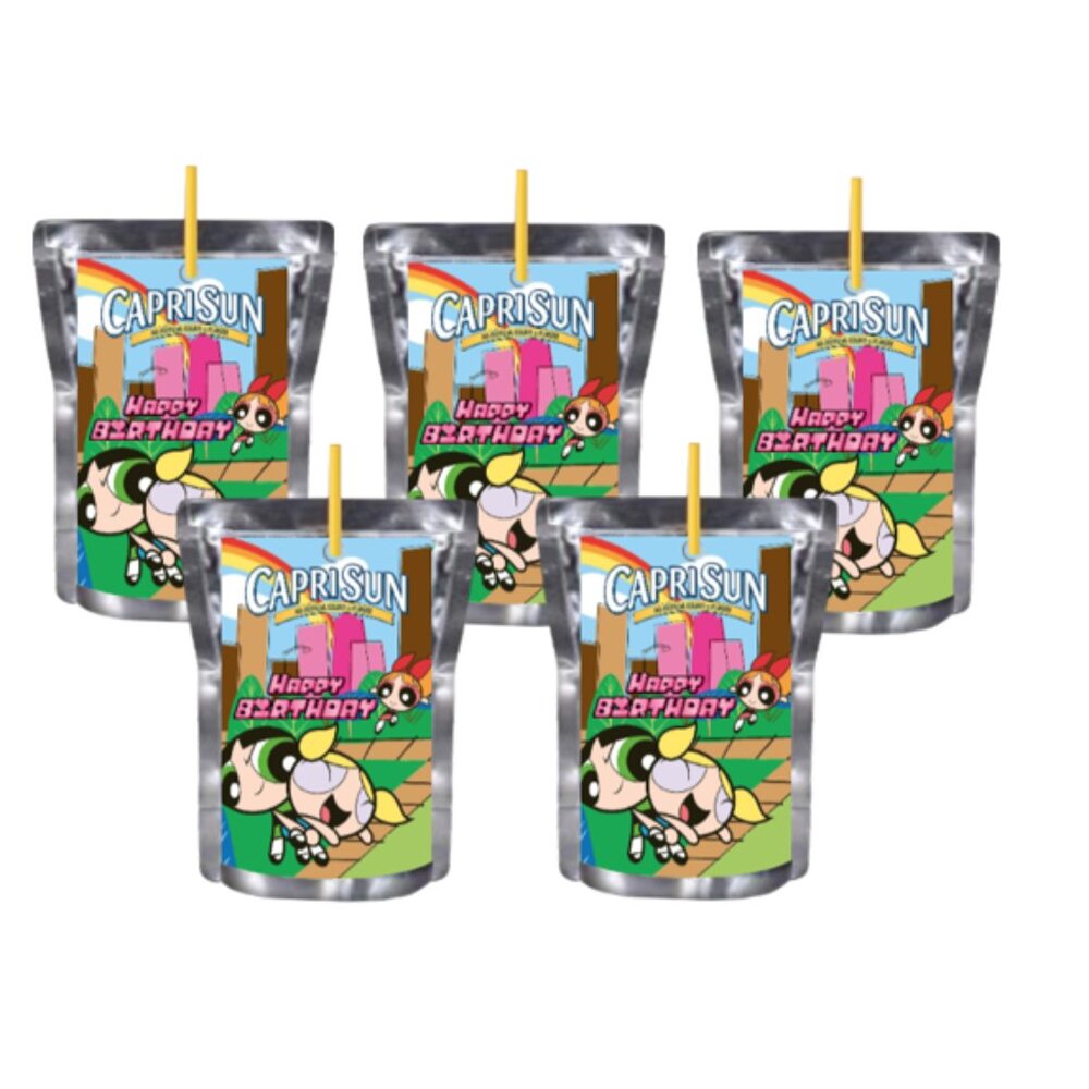 Custom Happy Birthday Hero Juice Pouche Labels, Set of 12, Multi-color
